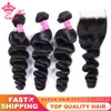 Top Quality Brazilian Loose Wave Bundles With Lace Closure 100% Virgin Human Raw Hair Natural Color Can Be Dyed Queen Hair Products Free Shipping