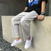 Calça masculina plissada cota reta de cintura casual streetwear solto calças japonesas homens 230321