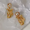 Lustre de lustre china estilo pérolas vintage bowknot metal brife -brios para mulheres charme de cor de cor de ouro brecão boucle oreille jóias finas