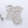 Ensembles de vêtements bébé filles vêtements d'été ensemble enfant en bas âge fille short ensemble blanc à volants haut nœud Bloomers costume Boutique coton tenue Z0321