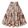 Skirts Summer Preppy Style Women Short Skirt High Waist Floral Printed Jupe Longo Elegant Vintage Pleated 50s 230321