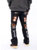 Jeans masculinos para homens Dark Skull Flame Borderyery Slender Punk Men Hip -Hop Lápis Pants Clean Blue