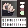 Yanlış Nails 24 adet Aurora Tırnak Kedi Gözü Siyah Sahte Tam Kapak Glitter Tabut Basın Gelin Bayan Manikür Akrilik Ucu