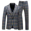 Men's Suits Product Plain Blue Check Men Suit Men's Business Casual Jacket Vest Trousers Three-piece Groom's Dress Man's