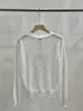 309 L 2023 Milan Runway Autumn Womens Sweater Long Sleeve Beads Crew Neck Beads White Womens Shang