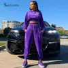 Kvinnor Tvådelade byxor Velvet 2 Hoodies Croped Sweatshirt Set Fall Winter Pink Purple Casual Fleece Tracksuit Velor Sport Outfit 230321