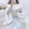 Women Socks Lolita Gothic Top Vintage Style Gigot Sleeve Blauses Girls Victorian Sweet Lace Ruffles Bandage Tops Blusas Mujer