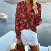 Women's Blouses T Shirt Pajama Tops Women Spring Button Down V Neck Bohemia Printed Style Blouse Juniors Womens