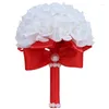 Wedding Flowers Cute PE Rose Pearls Bridesmaid Bridal Bouquet Foam Ribbon Fake De Noiva Party W2023P