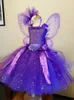 Девушки платья Девушки фиолетовые бабочки цветочные платье для детский блестящий платье для туса с крылом с детской вечеринкой по случаю дня рождения приходите платья w0314
