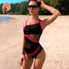 Simkläder Andzhelika Sexig One Shoulder Swimsuit Off Axel Mesh Patchwork Swimwear Bodysuit Bathing Suit Monokini 230320