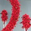 Red Rose Heart Formed Flower Arrangement för bröllop Pary Bakgrund Decor Artificial Flowers Arch Set Stage Props