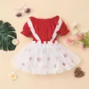 Ensembles de vêtements Valentine 2pcs bébé filles tenues col bateau manches courtes hauts coeur imprimé bretelles jupe pour les tout-petits 3 mois à 3 ans Z0321