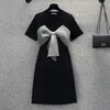 Casual Dresses 40-100kg Women's Fashion Big Bowknot Loose Dress Korean Student Casual Joker O-Neck Short Green Dresses Streetwear Female 230321