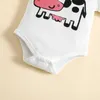 Zestawy odzieży niemowlęta dziewczyny Summer 2pcs Zestawy Białe krótkie rękawie Romper Cow Pants z Bowknot Decor Z0321