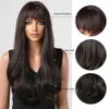 Synthetic Wigs Easihair Dark Brown Synthetic Wigs Long Wavy Natural Hairs with Bangs for Women Daily Cosplay Party Heat Resistant Fiber 230227