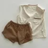 Kledingsets Kids Baby Girls Zomer Mouwloze massieve kleur Top Teesshorts Infant Peuter Vintage kleding Katoenset 2pcs 624m Z0321