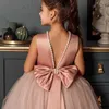 Girl's Dresses 5-14Y Teenage Bridesmaid Girl Long Evening Dress Children Kids Dresses for Girls Graduation Communion Gown Prom Party Lace Dress W0314