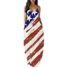 カジュアルドレスエレガントなサスペンダードレス女性のノースリーブアメリカ旗印刷された独立記念日2023年夏のファッションスリングマキシ