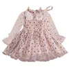 Girl's jurken 3-8 jaar Polka-Dot Girls Princess Dress For Kids Lente herfst Lange mouw Elegante verjaardagsfeestjurk Kinderen Casual kleding W0314