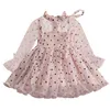 Vestidos de menina de 3 a 8 anos de polka-pontas de princesa vestido de princesa para crianças primavera outono de manga longa e elegante festa de festas infantis roupas casuais w0314