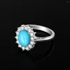 Cluster Rings Turquoise Natural Sri Lanka Sapphire S925 Sterling Silver Ring Birthstone Engagement Design Ladies Blue Gemstone Jewelry