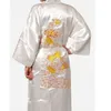 Robes pour hommes bleu marine chinois hommes Satin soie Robe broderie Kimono Robe de bain Dragon taille S M L XL XXL XXXL S0008 230320