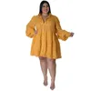 Plus Größe Kleider Somo Chic Frauen Langarm Elegante Revers Hemd Kleid Mini Länge Einfarbig Großhandel Dropshipping 230307