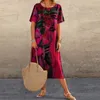 Abiti casual Bohemian Donna Manica corta Abito midi Estate O-Collo Vita media Stampa artistica completa Abito a metà polpaccio Abiti casual larghi femminili 230321