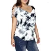 Shirt Summer Women's Plus Size Clothing V-neck Hollow Out Short Sleeve Tunic Tops Printed Tees Casual Loose T-shirt Ladies Tee 3XL 4XL