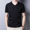 T-shirts pour hommes d'été d'âge moyen pour hommes Double coton mercerisé col en V T-shirt à manches courtes couleur unie décontracté Version coréenne T-shirt pour hommes 230321