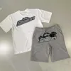 Letnia koszulka z krótkim rękawem męskie spodenki garnitur Trapstar projektant tshirt amerykańska bluza hip-hopowa bawełniana koszulka zestaw spodni oversize zaawansowany projekt 44ess