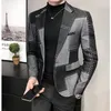 Herrenanzüge-Blazer Top-Qualität Herbst-Blazer Männer Slim Fit Britisches Plaid Formelle Anzugjacke Männlich Party Hochzeit Business Slim Fit Freizeitmantel Smoking 230321