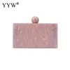 Kvällspåsar yyw mode marmor akryl handväska vintage kvinnor rosa bläck tryck väska lyx dam koppling handväska brud parti prom 230320
