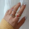Wedding Rings Cute Romantic Dainty Women's Ring Gold Plate Tiny Red Zircon Heart Bule Round Gemstone Set 2023 Party Girl Jewelry