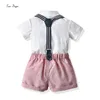 Kledingsets Tem Doger Summer Fashion Baby Boy Clothing Set katoenen korte mouw bowtie shirtoveralls casual 2pcs outfit gentleman stijl z0321