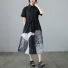 Casual Dresses Japanese Yamamoto Dark Style Street Fashion Girl's Black Blouse Dress Cotton Print Draw String Women Travel Casual Summer Dress 230321