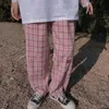 Spodnie damskie Capris Pełna długość Pants Women Lose proste koreańskie koreańskie hafty haftowe Serce Casual Spring Plaid Streetwear Ins Fashion BF 230321