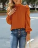 Damenblusen Frühling Sommer Damen Orange Bluse Mode O Neck Lace Up Shirts Lässige Frau Blase Langarm Pullover