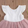 Mädchenkleider Citgeett Sommer Mode Prinzessin Kind Mädchen Kleid Rüschen Ärmel Massives Spitzen Patchwork hinterer Bowknot Tutu Kleid 1-8 Jahre W0314