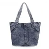 Kvällspåsar mode hobos kvinnor väska damer denim handväskor våren casual tote jeans stor axel för feminina bolsos mujer