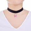 Choker PBR107 Bröstcancer Awareness Emamel Pink Ribbon Cross Love/Hope/Faith Pendent Black Velvet Flannelette Tyghalsband