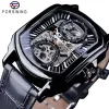 ForSining Brand Luxury Automatic Skeleton Watch Gift Fashion Designer Armswatches Transparent Mens Mechanical Black Watches Slze1285a