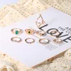 S3525 bijoux de mode Knuckle Ring Set or vert strass anneaux empilables Midi anneaux ensembles 9 pièces/ensemble