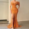 Formal Occasion Orange Sequin Prom Dress With Slit 2023 One Shoulder Mermaid Evening Party Gowns Ladies Birthday Dance Wear Femme vestidos de fiesta Graduations