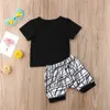 Conjuntos de ropa Conjunto de ropa para bebés de 024 meses, camiseta con estampado de letras negras para niños, pantalones a rayas blancas, mallas, conjunto de ropa para recién nacidos Z0321