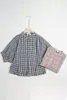 Blouses pour femmes style japonais Mori Girl double gaze de coton à carreaux col montant pull à manches chauve-souris chemise rétro littéraire douce réduction de l'âge