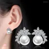 Stud Earrings Fanqieliu Silver Color S925 Stempel Vintage Leaf Zirkon Pearl voor vrouw Luxe sieraden Girl Gift FQL21057