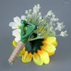 Dekorative Blumen Hochzeit Sonnenblumen Handgelenk Blume Corsage Künstliche Braut Hand Dekor Ornament Für Brautjungfer Prom Party M6CE