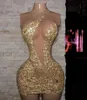 2023 apliques de encaje dorado vestidos de graduación un hombro cuentas mujeres corto vestido de fiesta de noche lentejuelas Cocktai Wear robe de soiree femme